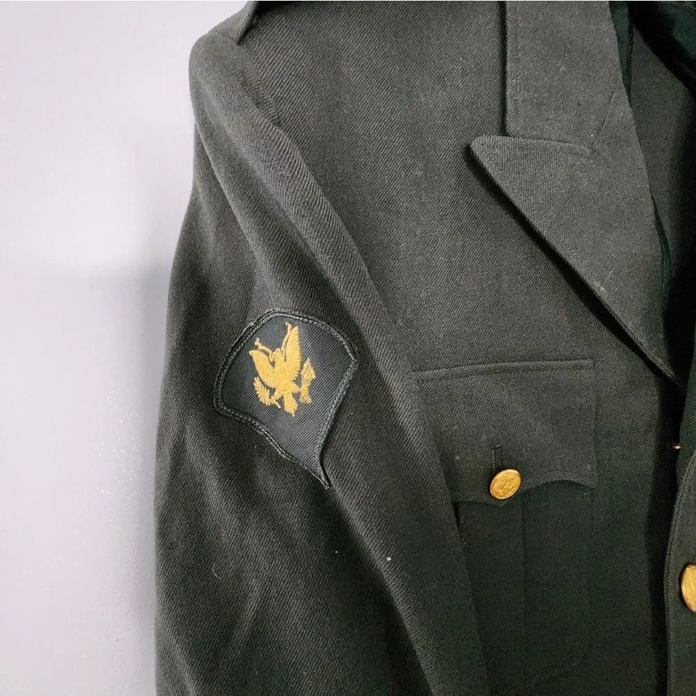 US Military Army Green Coat 36 Wool Blazer Jacket Uniform Mens 1950s pant hemmed